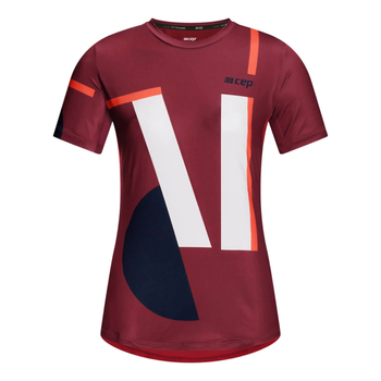 Damska koszulka sportowa z krótkim rękawem geometryczny wzór CEP bordowa